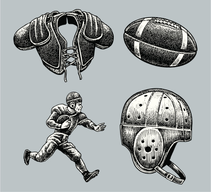 Pen and Ink illustration of an American football player, helmet shoulder pads and football. Color changes a snap. Compound paths. Check out my 