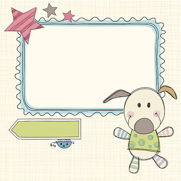 Toy Dog Frame Hand drawn frame, banner  with toy dog and bug. Seamless background.  AI, EPS, SVG and JPG. dog borders stock illustrations