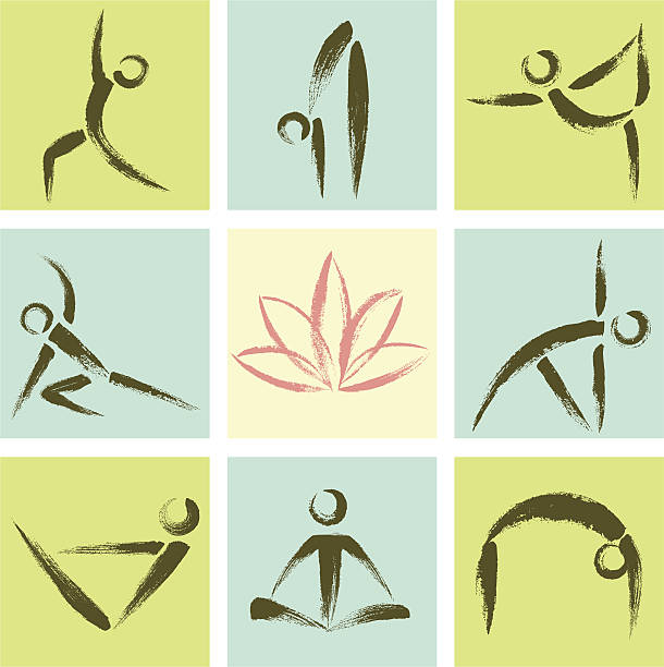 ilustrações, clipart, desenhos animados e ícones de estilo de desenho à mão de ioga ícones - meditating practicing yoga body