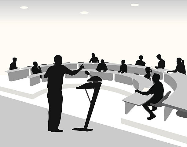 Lecturing Vector Silhouette A-Digit seminar classroom lecture hall university stock illustrations