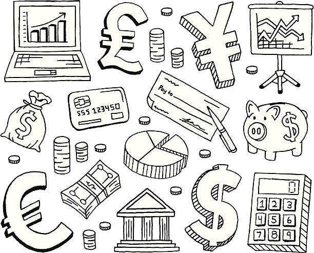 ilustraciones, imágenes clip art, dibujos animados e iconos de stock de financiero y garabatos - pound symbol illustrations