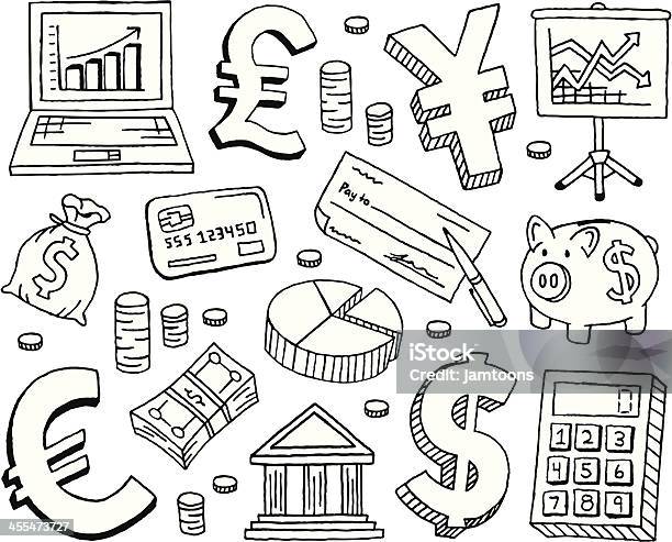 Doodles Finansowych - Stockowe grafiki wektorowe i więcej obrazów Ikona - Ikona, Bazgroły - Rysunek, Symbol dolara