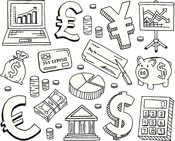 Financial Doodles A finance and accounting doodle page. bank financial building drawings stock illustrations