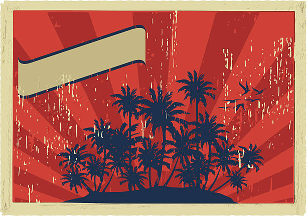 ilustrações, clipart, desenhos animados e ícones de ilha mala - retro revival postcard beach dirty
