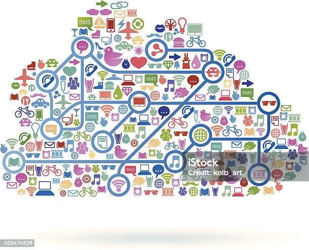 Социальные Сети Облако — стоковая векторная графика и другие изображения на тему Абстрактный - Абстрактный, Беспроводная технология, Бизнес