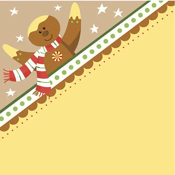 Vector illustration of gingerbread cookie behind a sign