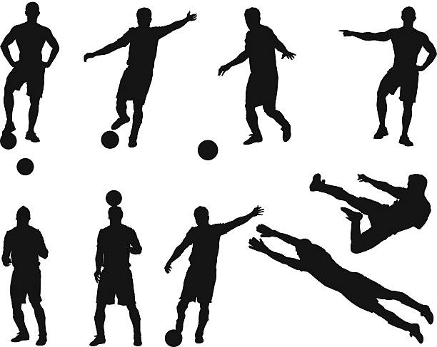 illustrations, cliparts, dessins animés et icônes de plusieurs images d'un joueur de football - soccer player men flying kicking