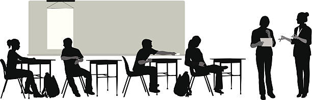 ilustraciones, imágenes clip art, dibujos animados e iconos de stock de escuela secundaria - focus on shadow computer graphic learning black