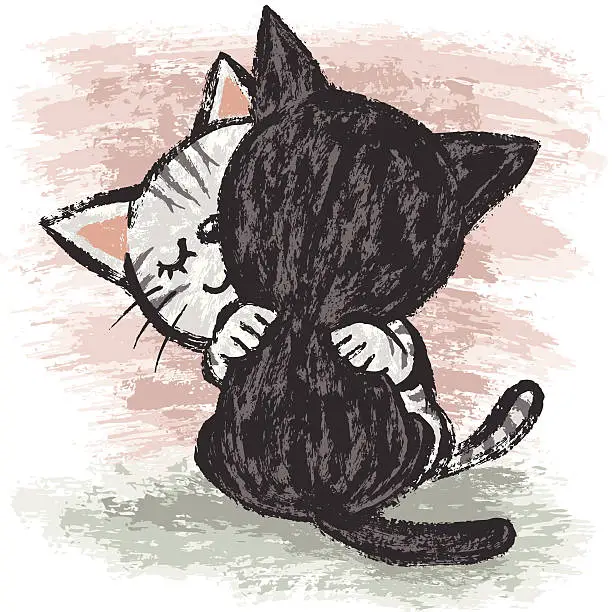 Vector illustration of Cats hug