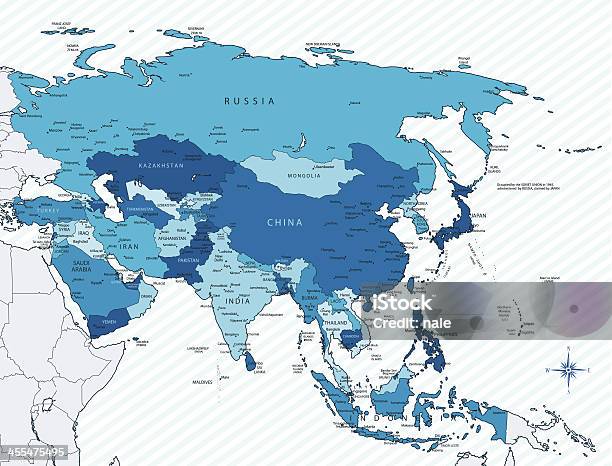 Vetores de Ásia Mapa Azul Com Países E Cidades e mais imagens de Azul - Azul, Bússola, Cartografia