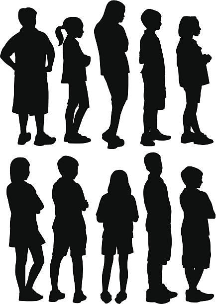 Various silhouettes of students on white vector art illustration