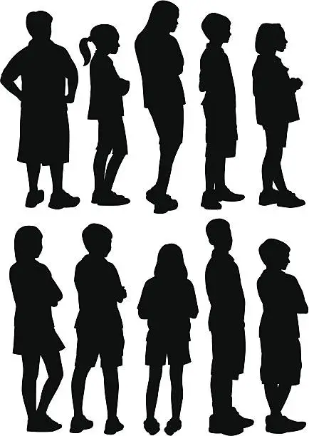 Vector illustration of Various silhouettes of students on white