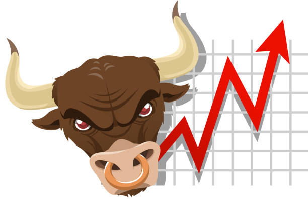 illustrazioni stock, clip art, cartoni animati e icone di tendenza di bullish bull grafico di analisi - bull bear stock market new york stock exchange