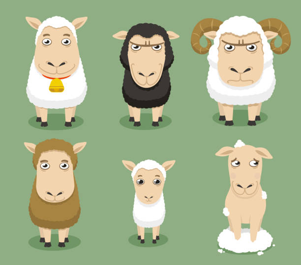 ilustraciones, imágenes clip art, dibujos animados e iconos de stock de ovejas de ánimo juego con seis diferentes sheeps - sheeps through time