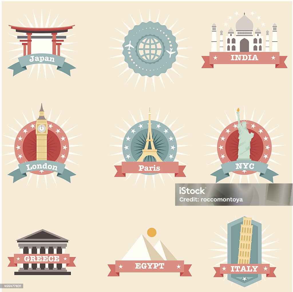 Conjunto de ícones de viagens conceitos - Royalty-free Taj Mahal arte vetorial