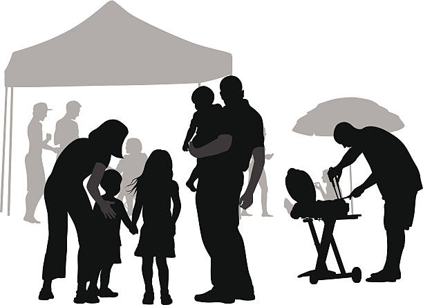 familybbq - image computer graphic tent shade stock illustrations