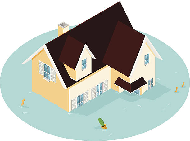 Isometric House Flood A vector illustration of a home that has been devastated by water. flooded home stock illustrations