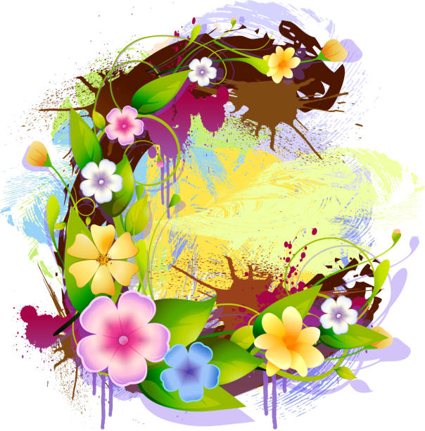 ilustraciones, imágenes clip art, dibujos animados e iconos de stock de mayúscula c, creado por hojas y flores - alphabet painterly effect square composition