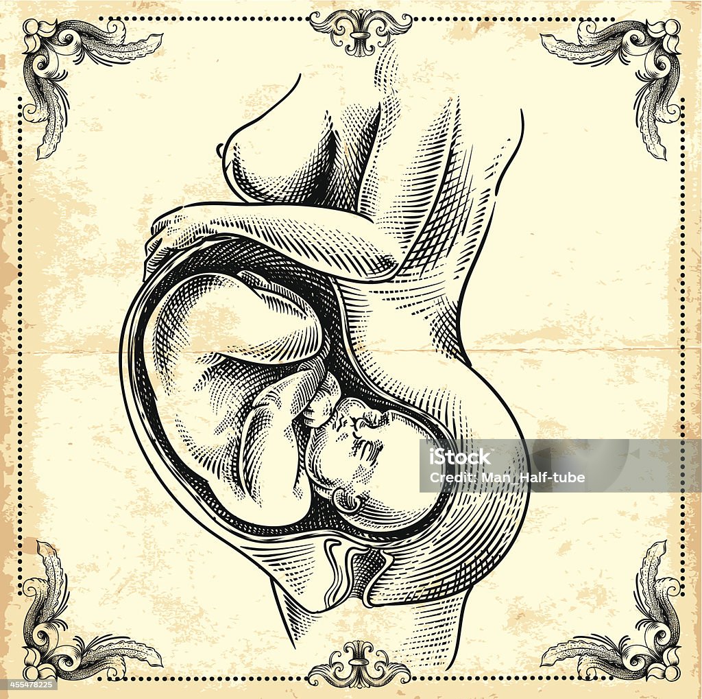 Pregnancy Pregnant woman with unborn child. Retro Style stock vector