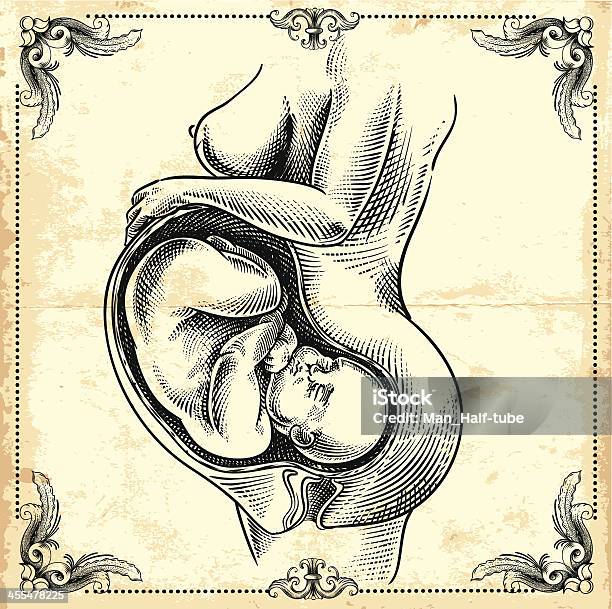 Pregnancy Stock Illustration - Download Image Now - Retro Style, Old-fashioned, Baby - Human Age