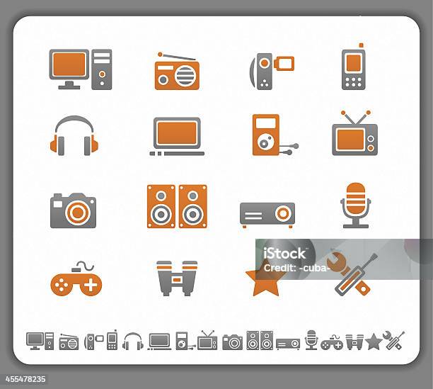 Icone Dispositivi Multimediali - Immagini vettoriali stock e altre immagini di Accessibilità - Accessibilità, Altoparlante - Hardware audio, Arancione