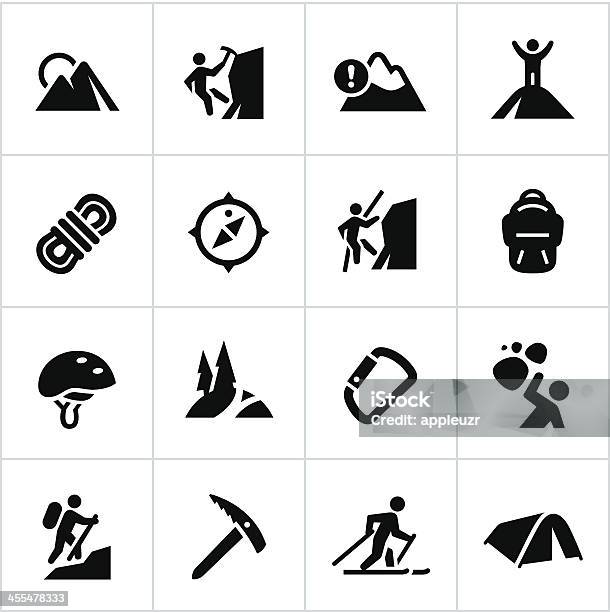 Black Mountaineering Icons Stock Illustration - Download Image Now - Icon Symbol, Mountain Climbing, Climbing