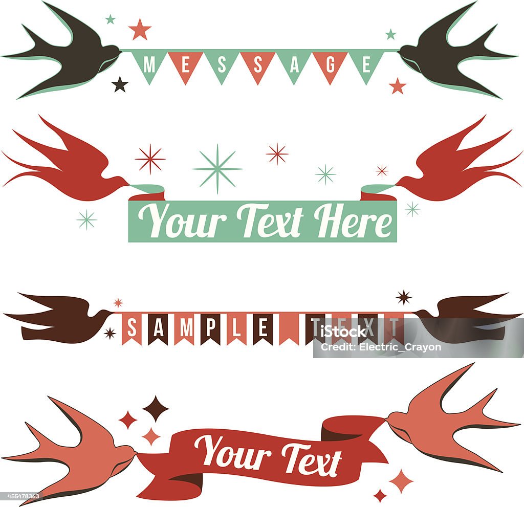 Retro Birds and Banners Retro copy space designs.  File is layered and uses global colors. Announcement Message stock vector