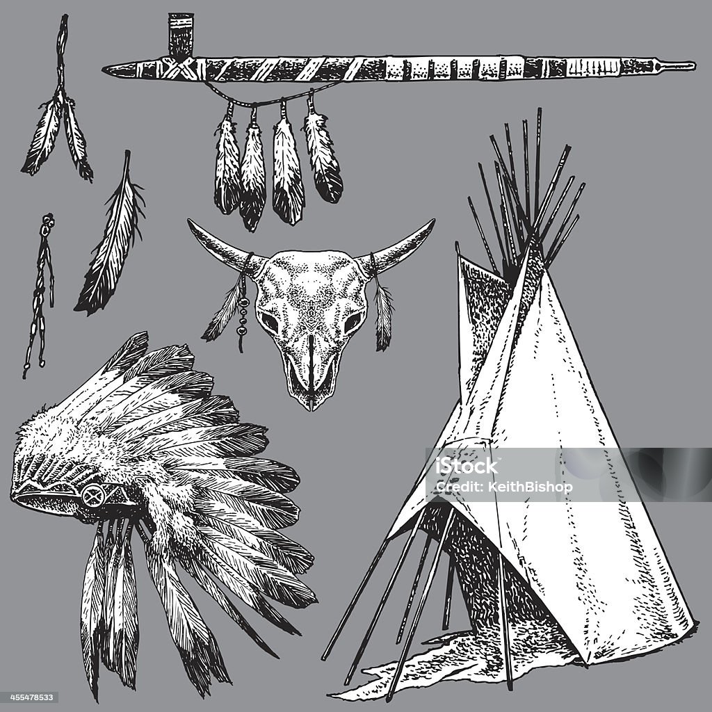 American Indian paz tubería, tocado, tipi - arte vectorial de Pluma de ave libre de derechos