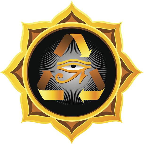 ilustrações, clipart, desenhos animados e ícones de gold reincarnação mandala com olho de horus - recycling symbol recycling symbol religious icon