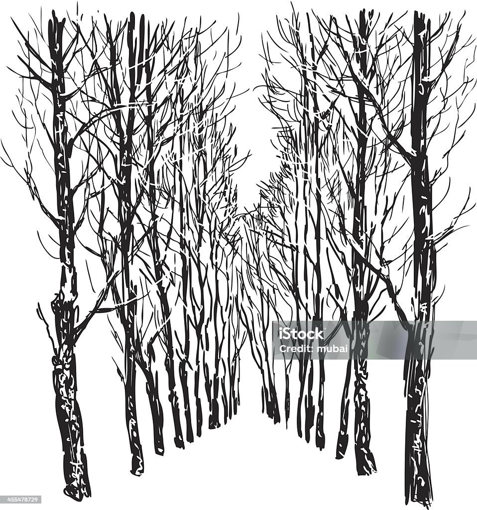 Árboles en el parque de invierno - arte vectorial de Dibujo libre de derechos