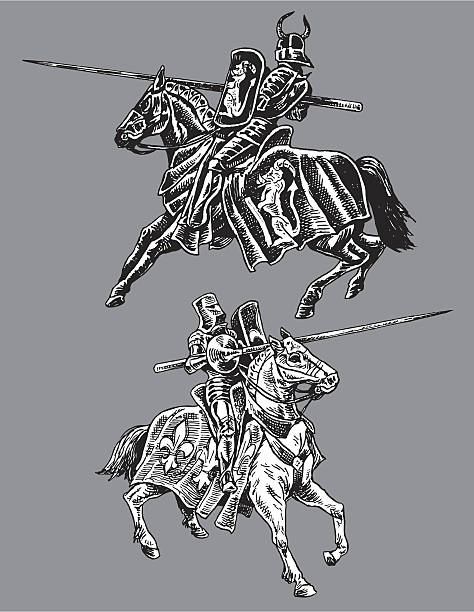 illustrations, cliparts, dessins animés et icônes de medieval jousters-bien et le mal knights - joute