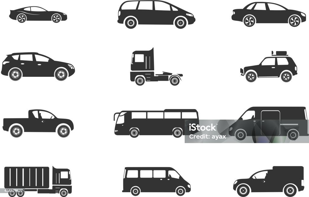 Vehicles Icon Set Icon Set, Vehicles and Cars items on white background. See also: Icon Symbol stock vector