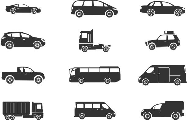 Vehicles Icon Set Icon Set, Vehicles and Cars items on white background. See also: ford truck black stock illustrations