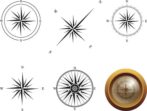 Vector illustration of compass roses