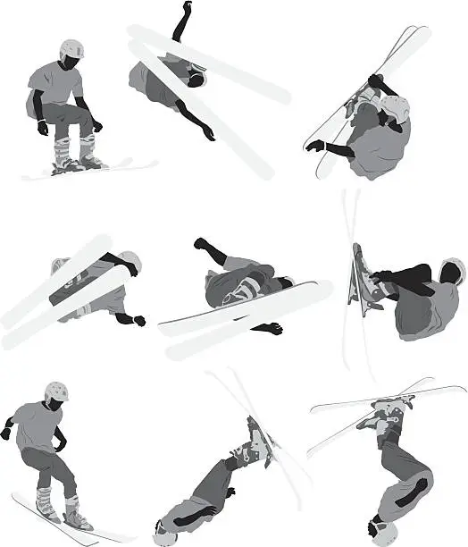 Vector illustration of Skiers in action