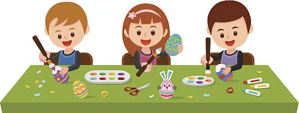 Vector illustration of Painting Easter eggs