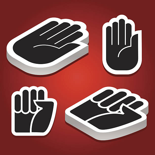 stop/pięść rękę, isometric i płaskie ikony - human hand stop gesture stop sign isometric stock illustrations