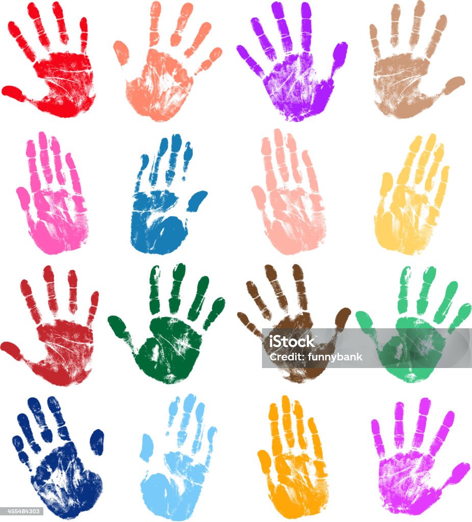 Handprint Colour In Several Different Colored Handprints On A White Background Stock ...