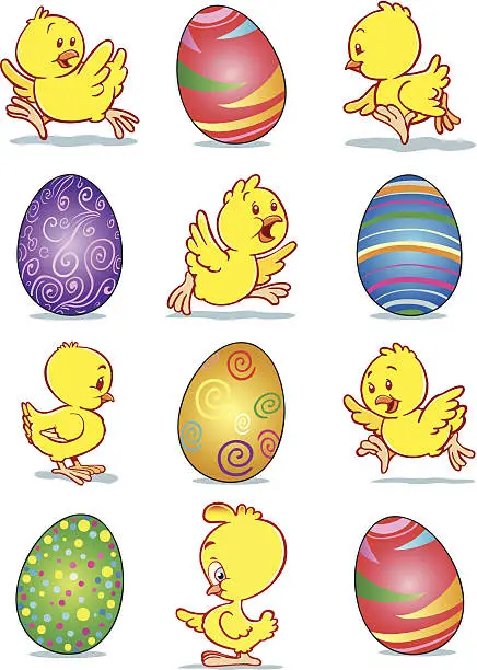Vector illustration of Easter eggs and chickens