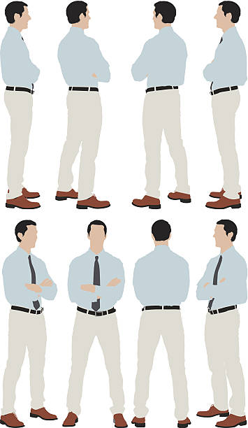 ilustrações, clipart, desenhos animados e ícones de várias imagens de um empresário de pé - men necktie isolated white background