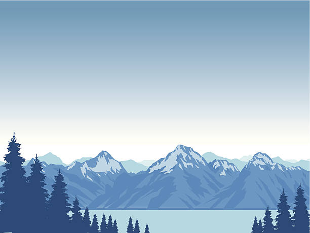 mountain lake - snow capped mountain peaks stock illustrations