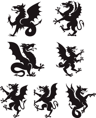 Set of 7 heraldry dragons