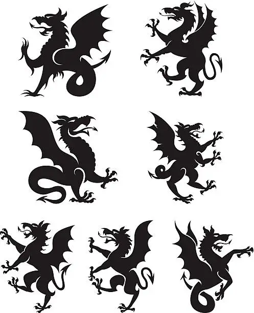 Vector illustration of Heraldry dragons