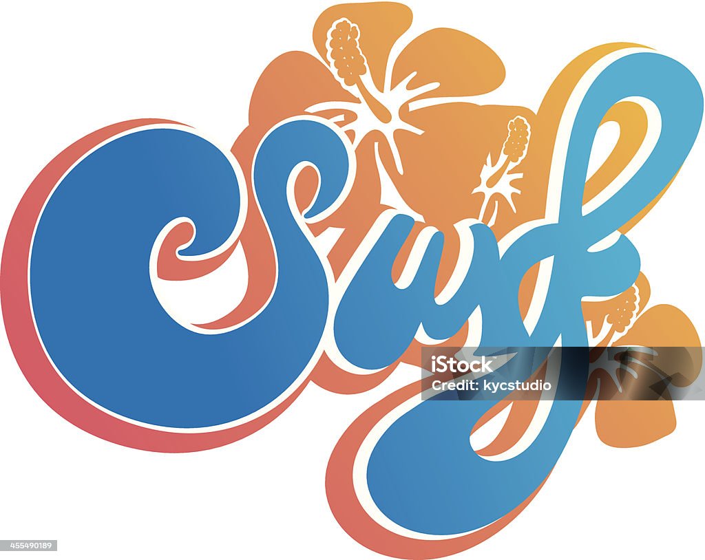 Surf type emblem Surf type emblem with hibiscus. Art stock vector