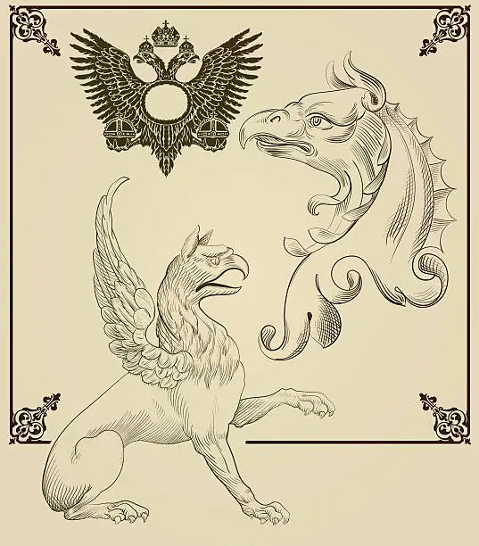 Vector illustration of Griffin.Hand drawing set