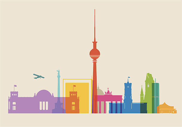 Berlin Skyline colored Places of interest, main symbols of Berlin kaiser wilhelm memorial church stock illustrations