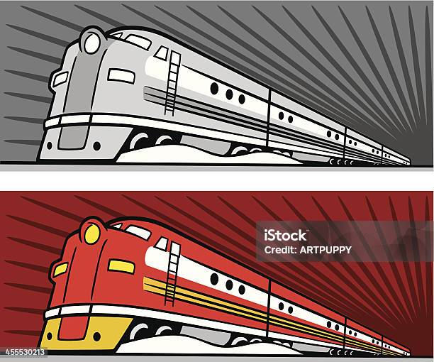Цифровые Иллюстрации Ускоряя Diesel Тренирует — стоковая векторная графика и другие изображения на тему Поезд - Поезд, Стиль ретро, Старомодный