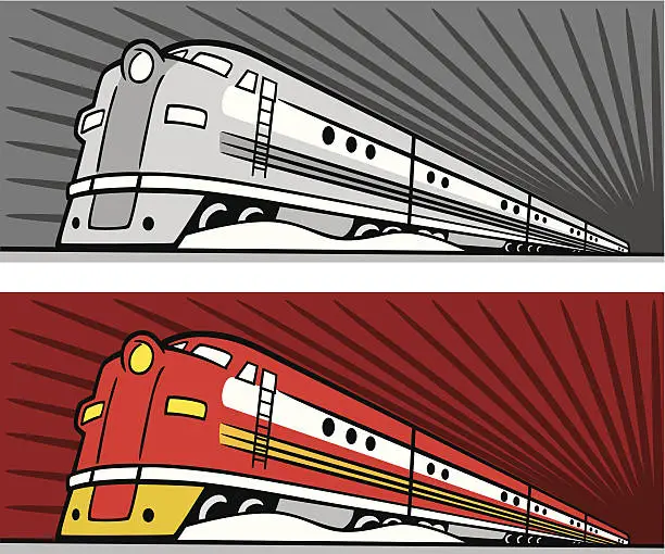 Vector illustration of Dual illustrations of speeding diesel trains