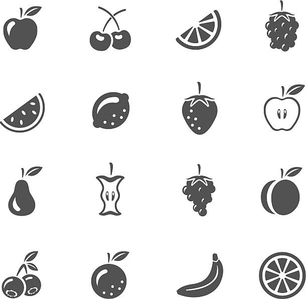 ilustraciones, imágenes clip art, dibujos animados e iconos de stock de iconos de frutas - fruit apple orange lemon