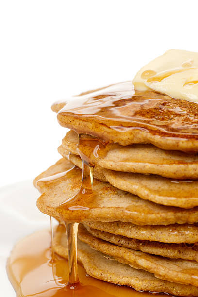 istock Part of Large Stack of Pancakes with Syrup Flowing Down 455577615